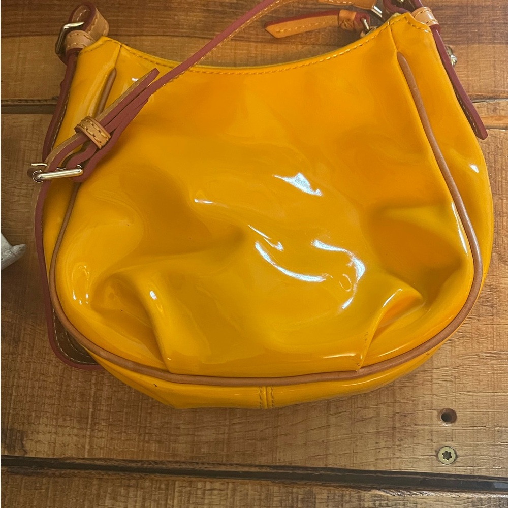Dooney & Bourke Glossy Yellow and Tan Shoulder Bag - Picture 6 of 8